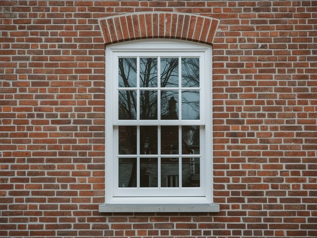Close-up van een wit kunststof kozijnprofiel in een jaren dertig gevel in de wijk Zorgvlied in Tilburg