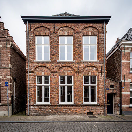 Historisch bakstenen stadspand 's-Hertogenbosch Markt met nieuwe witte kunststof kozijnen