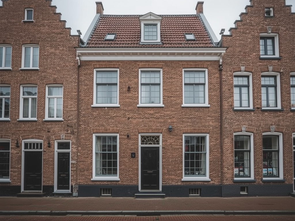 Historisch bakstenen stadspand Oss centrum met nieuwe witte kunststof kozijnen