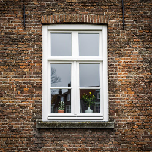 Detail kunststof kozijn wit in bakstenen middeleeuws stadspand Den Bosch