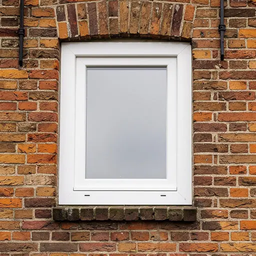 Detailopname van een wit kunststof kozijn in een bakstenen huis in Drunen