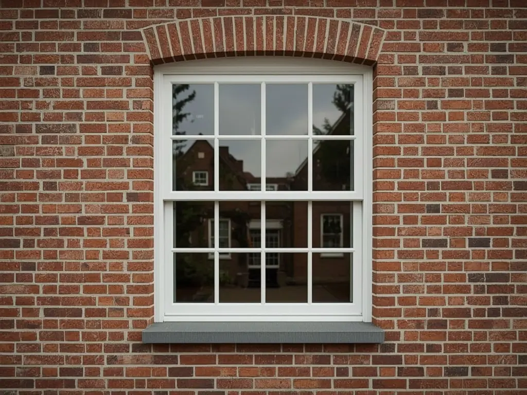 Detail kunststof kozijn wit in bakstenen woning Vught