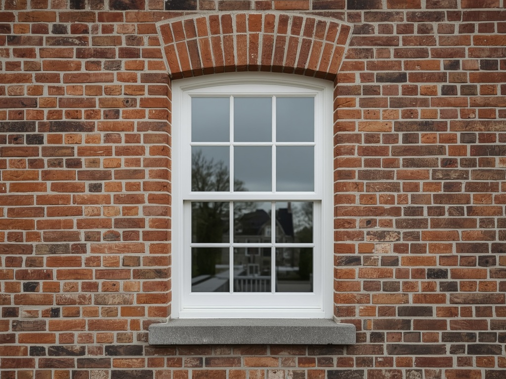 Close-up antraciet kunststof kozijn in bakstenen gevel Veghel