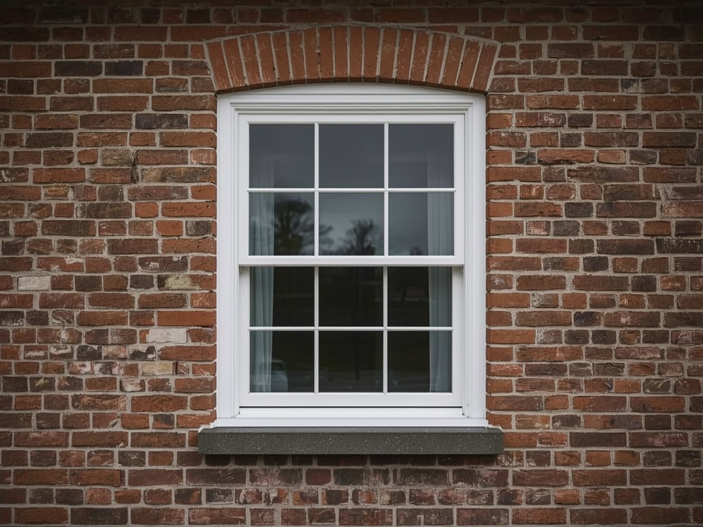Detail kunststof kozijn wit in bakstenen middeleeuws stadspand Den Bosch