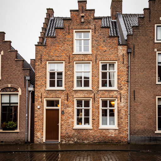 Historisch bakstenen stadspand 's-Hertogenbosch Markt met nieuwe witte kunststof kozijnen